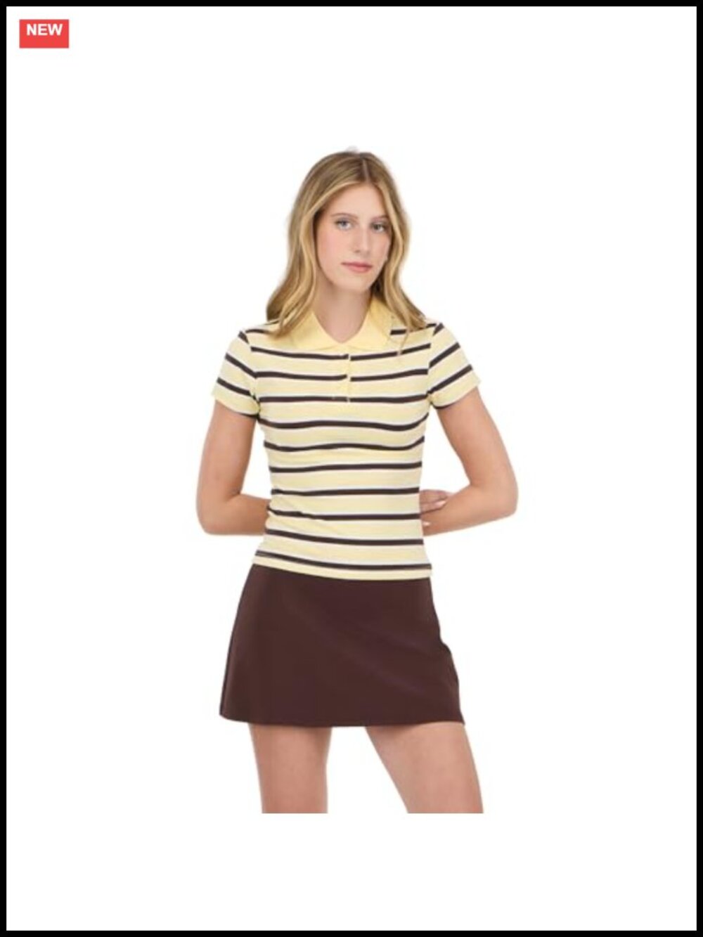 Forever 21 Women's Stripe Cropped Polo Short Sleeve Button Placket